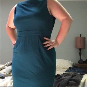 Vince Camuto Ruched Teal Formal Midi Dress